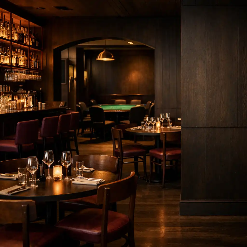 Warm interior of Chanceandtoken Bistro and Poker Lounge in Fitzroy